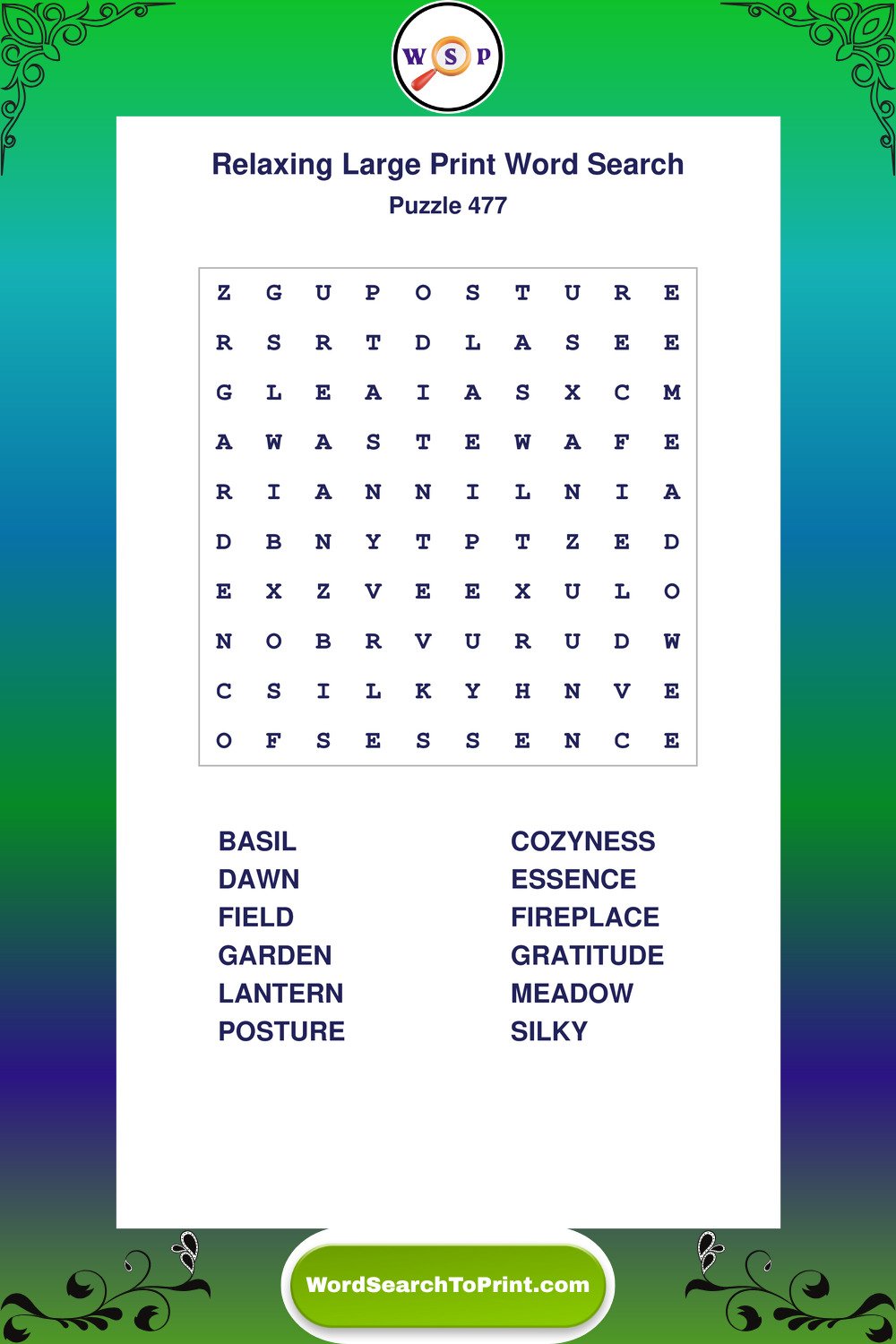 Relaxing Word Search Puzzle 477