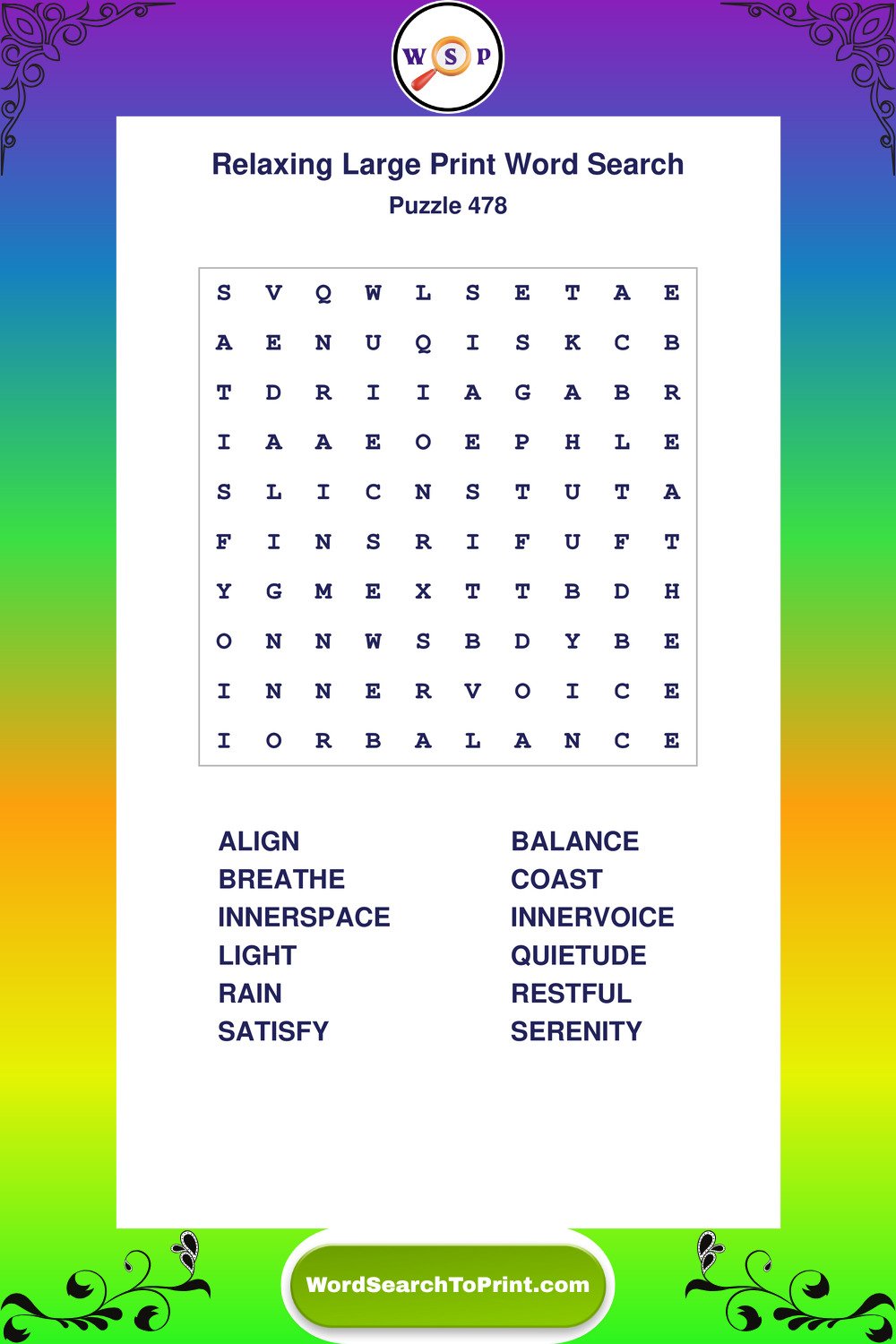 Relaxing Word Search Puzzle 478