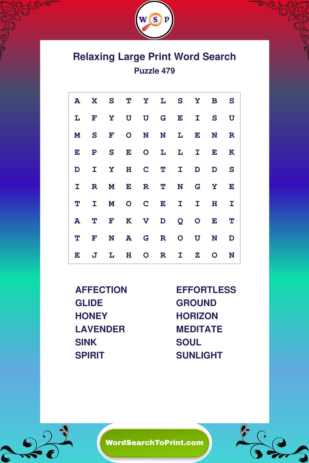 Relaxing Word Search Puzzle 479