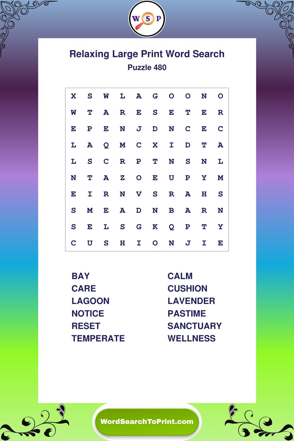 Relaxing Word Search Puzzle 480