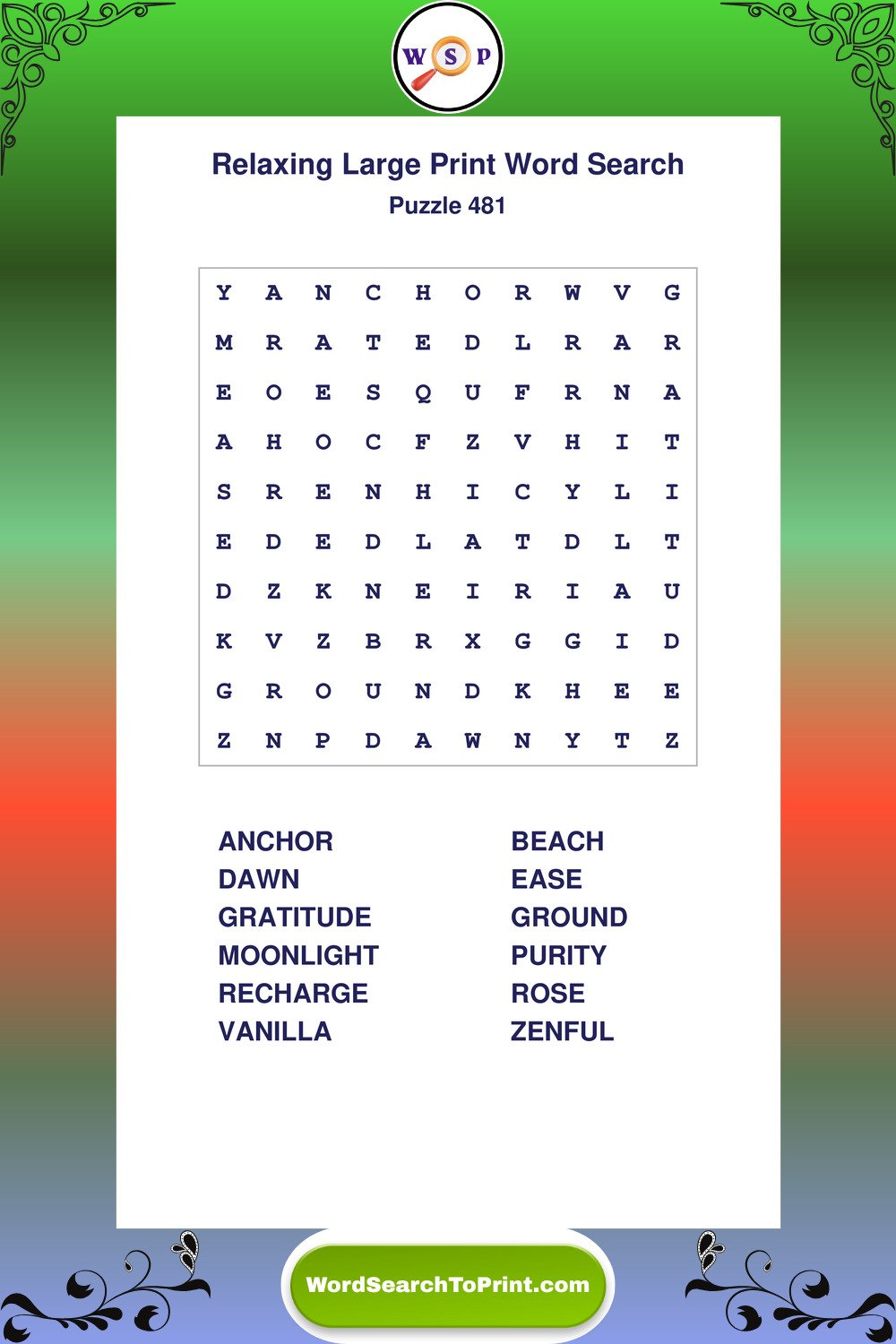 Relaxing Word Search Puzzle 481