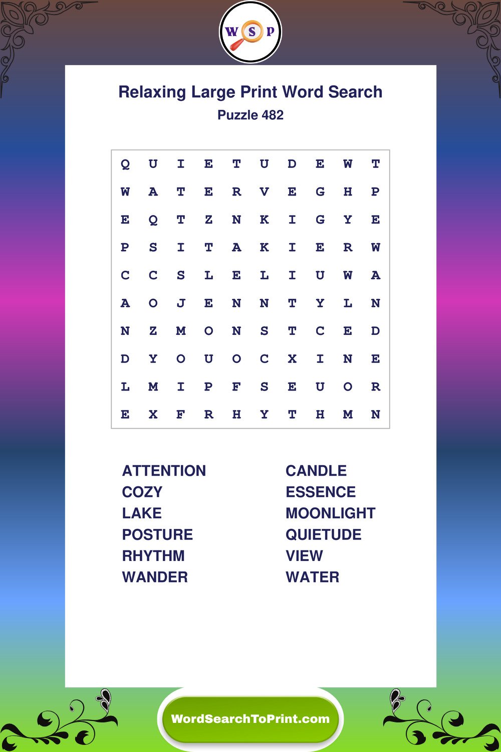 Relaxing Word Search Puzzle 482