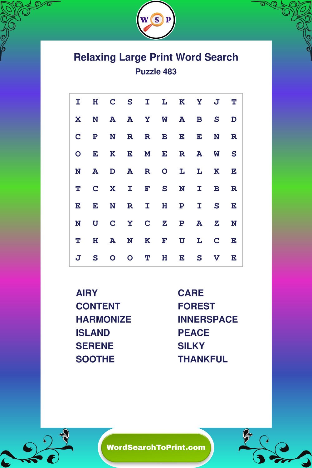 Relaxing Word Search Puzzle 483