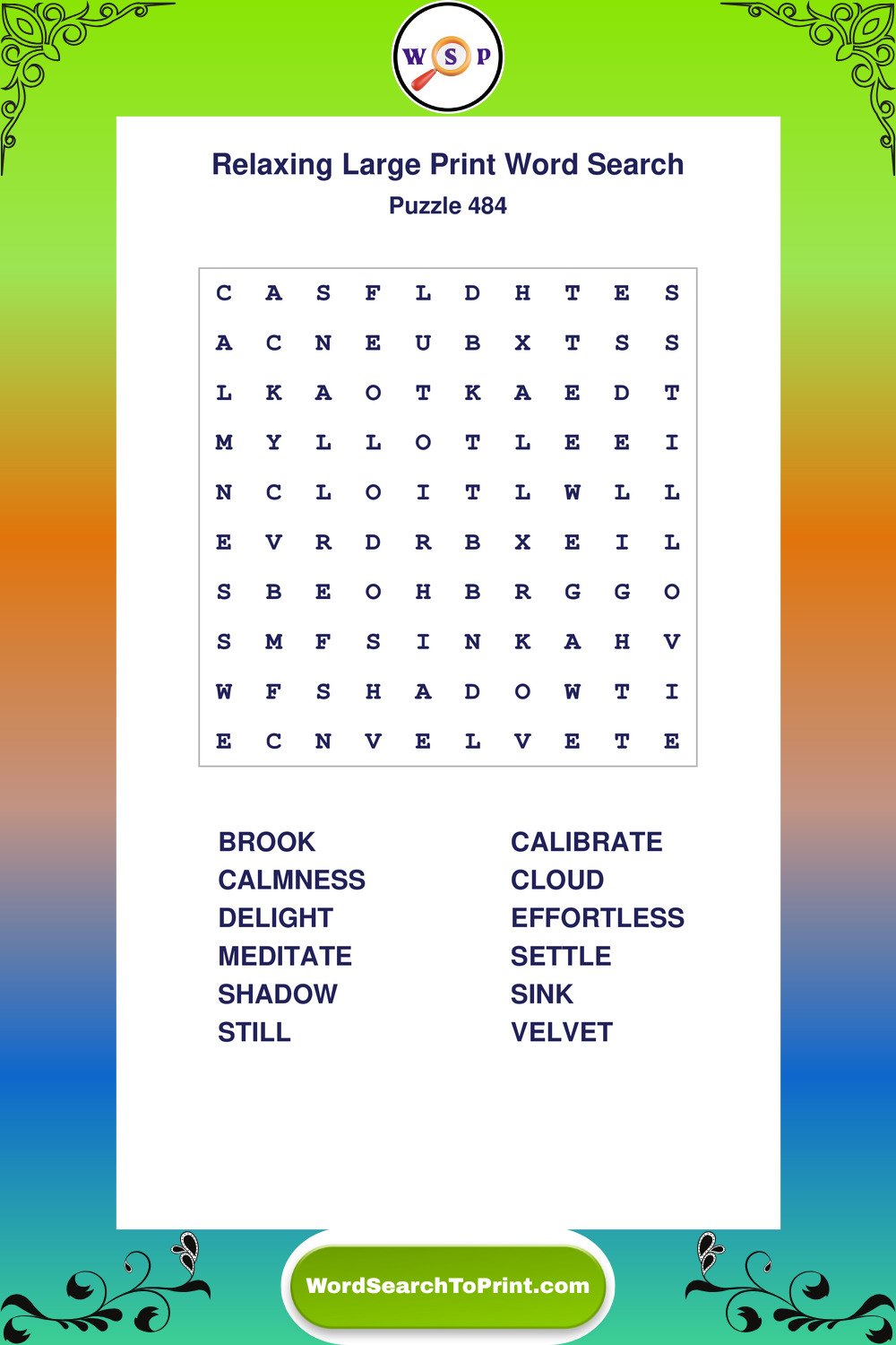Relaxing Word Search Puzzle 484