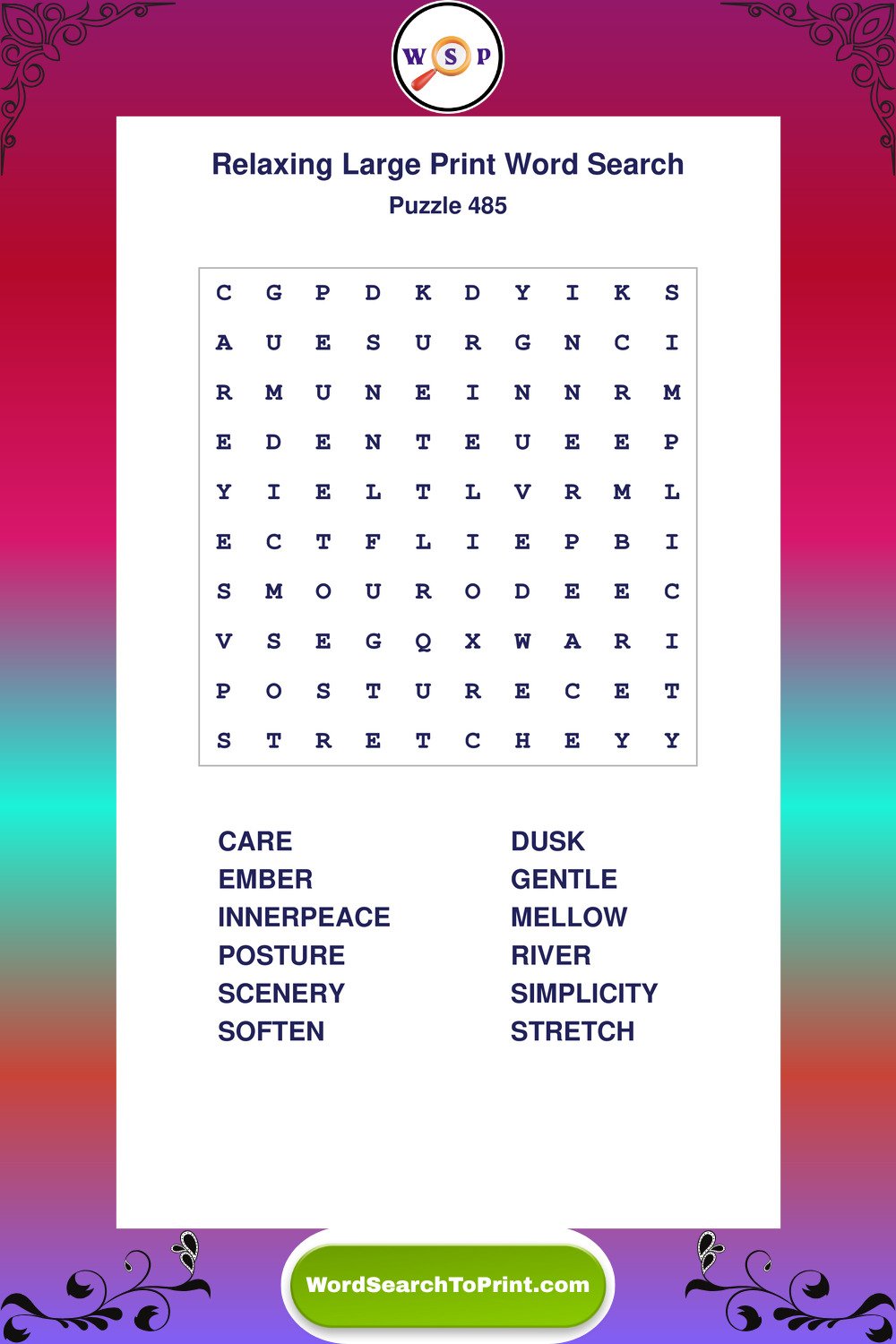 Relaxing Word Search Puzzle 485