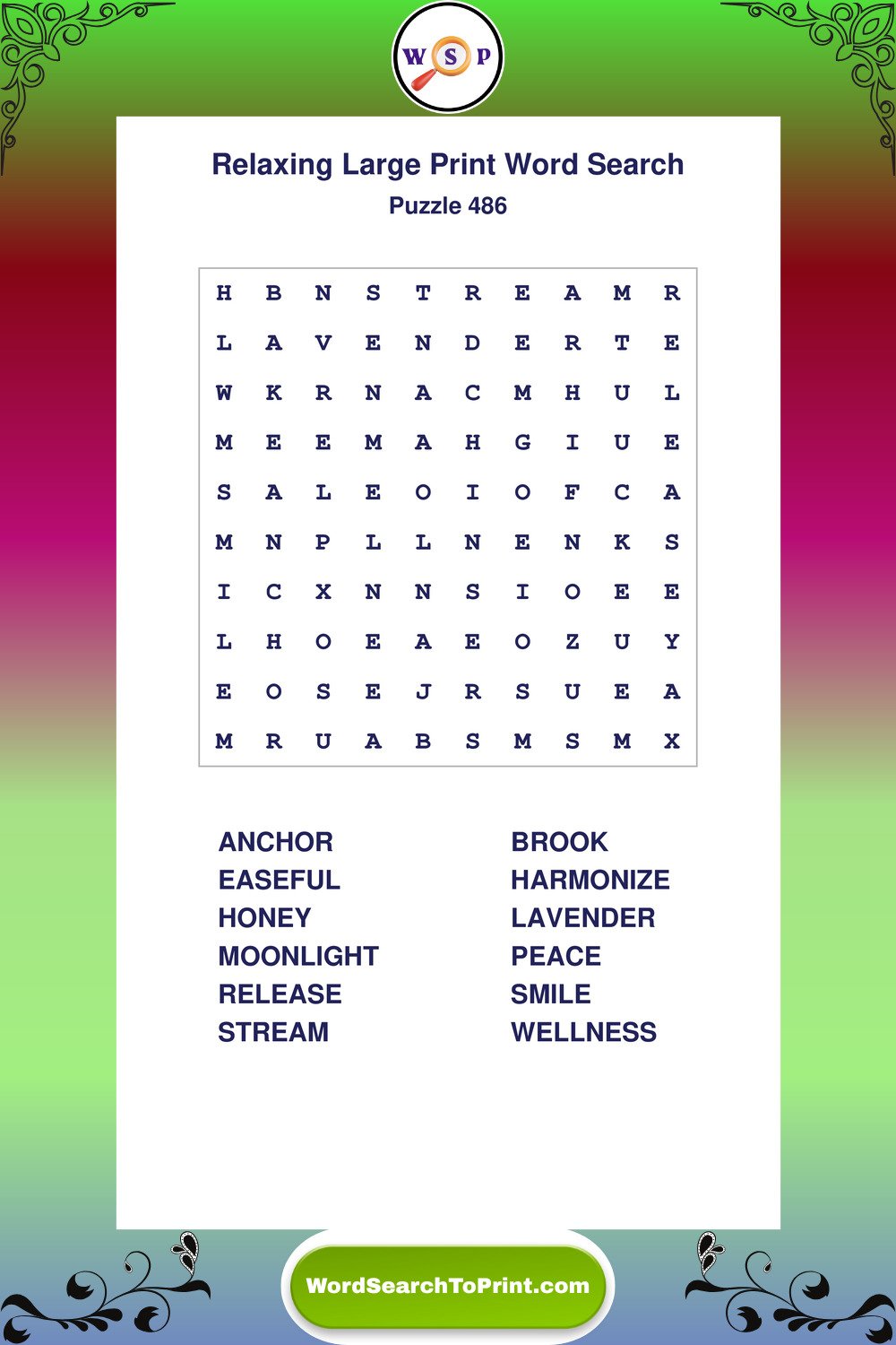 Relaxing Word Search Puzzle 486