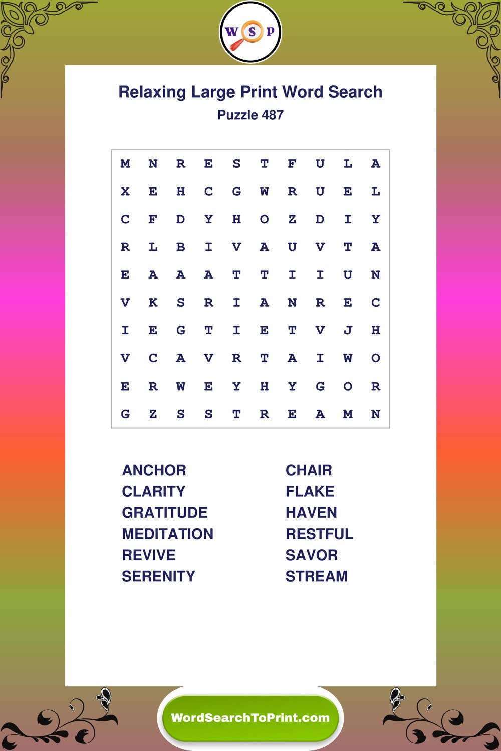 Relaxing Word Search Puzzle 487