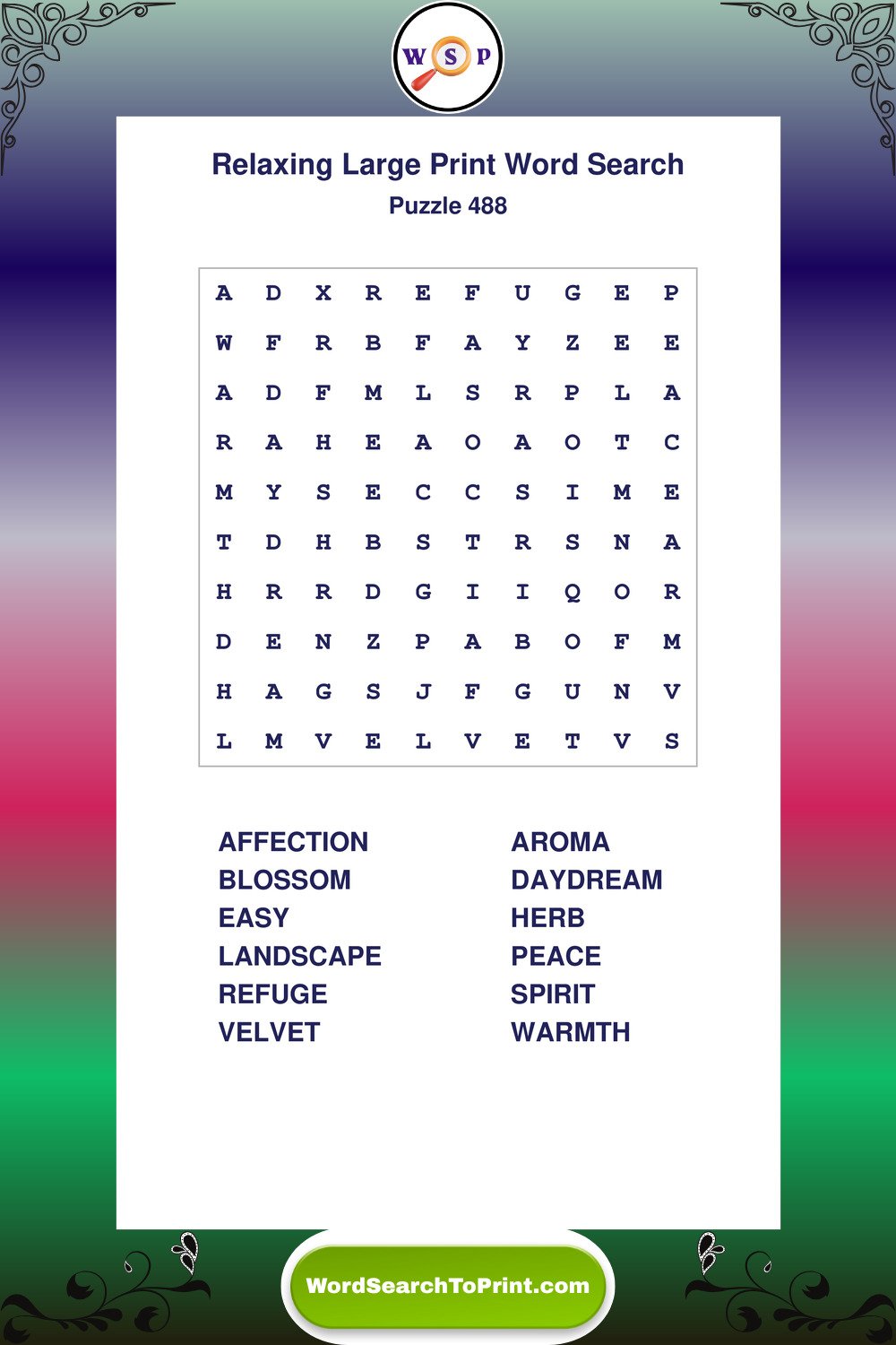 Relaxing Word Search Puzzle 488
