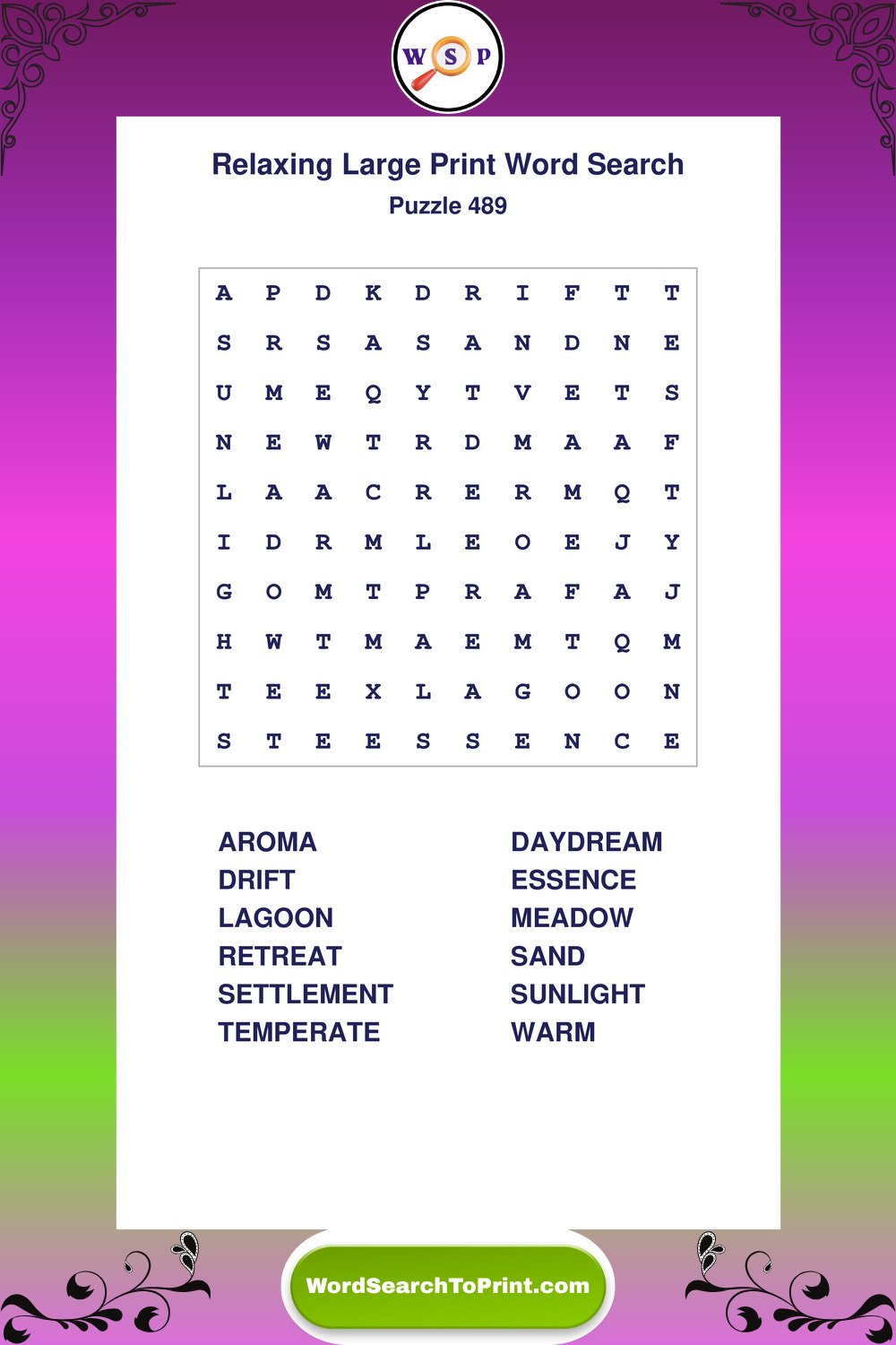 Relaxing Word Search Puzzle 489