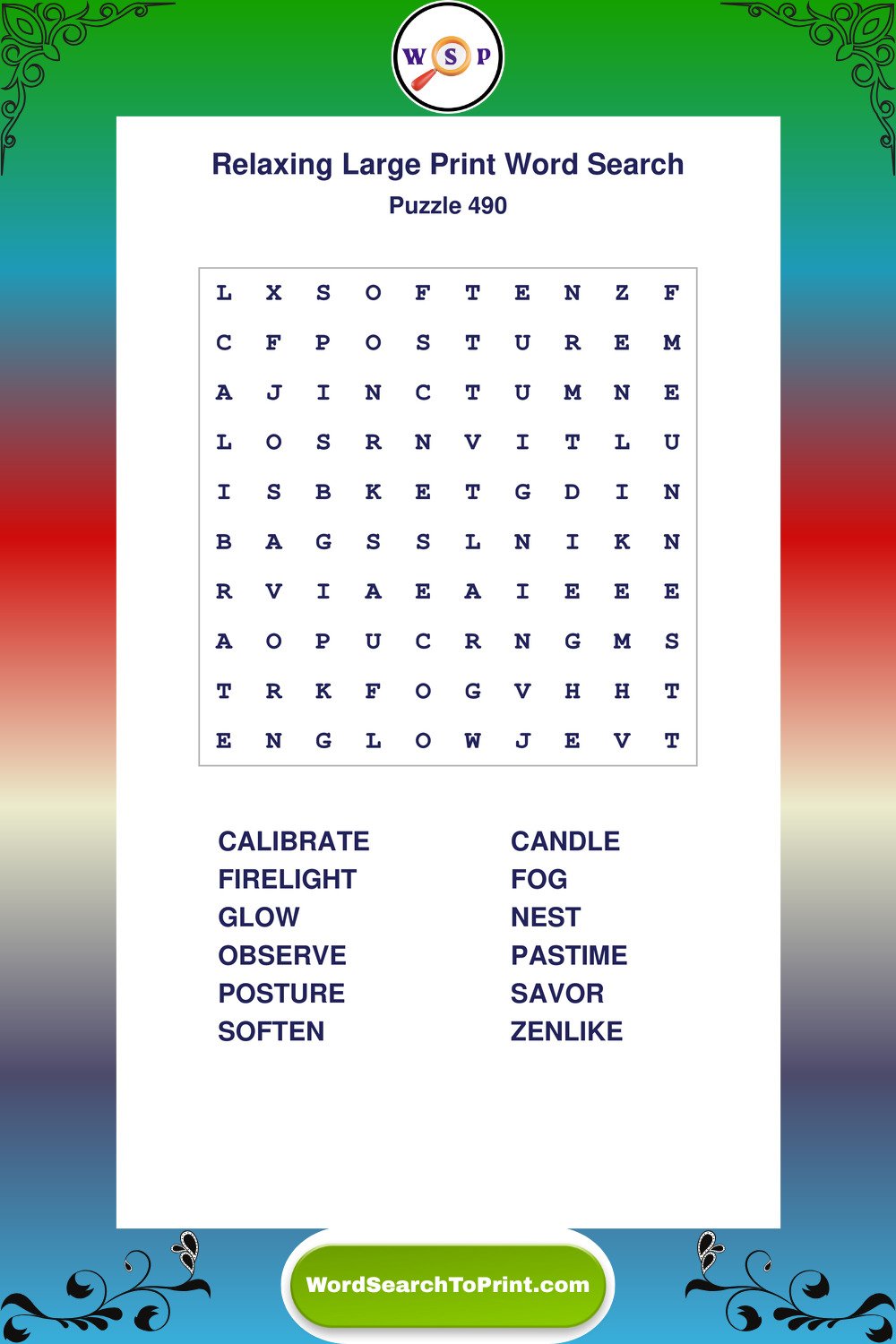 Relaxing Word Search Puzzle 490