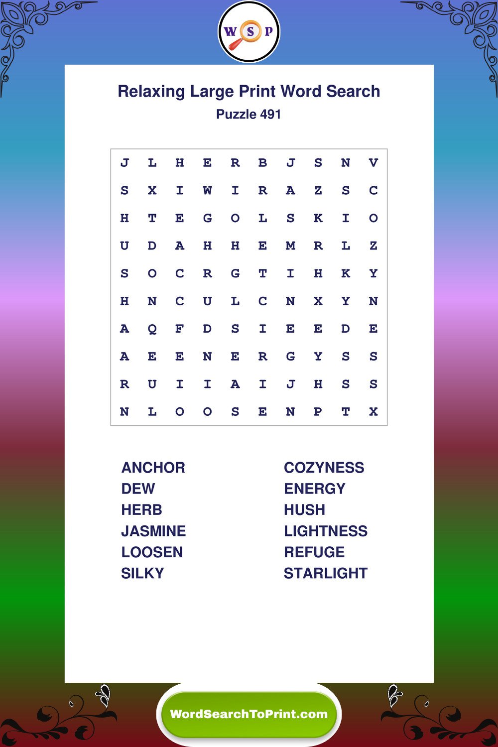 Relaxing Word Search Puzzle 491
