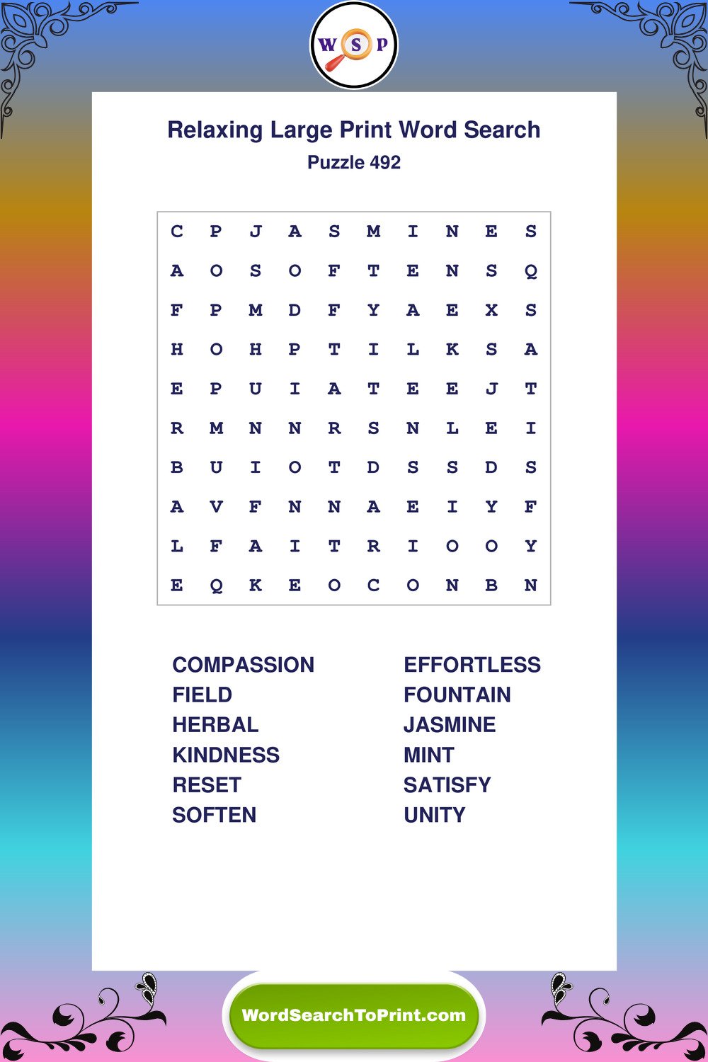 Relaxing Word Search Puzzle 492