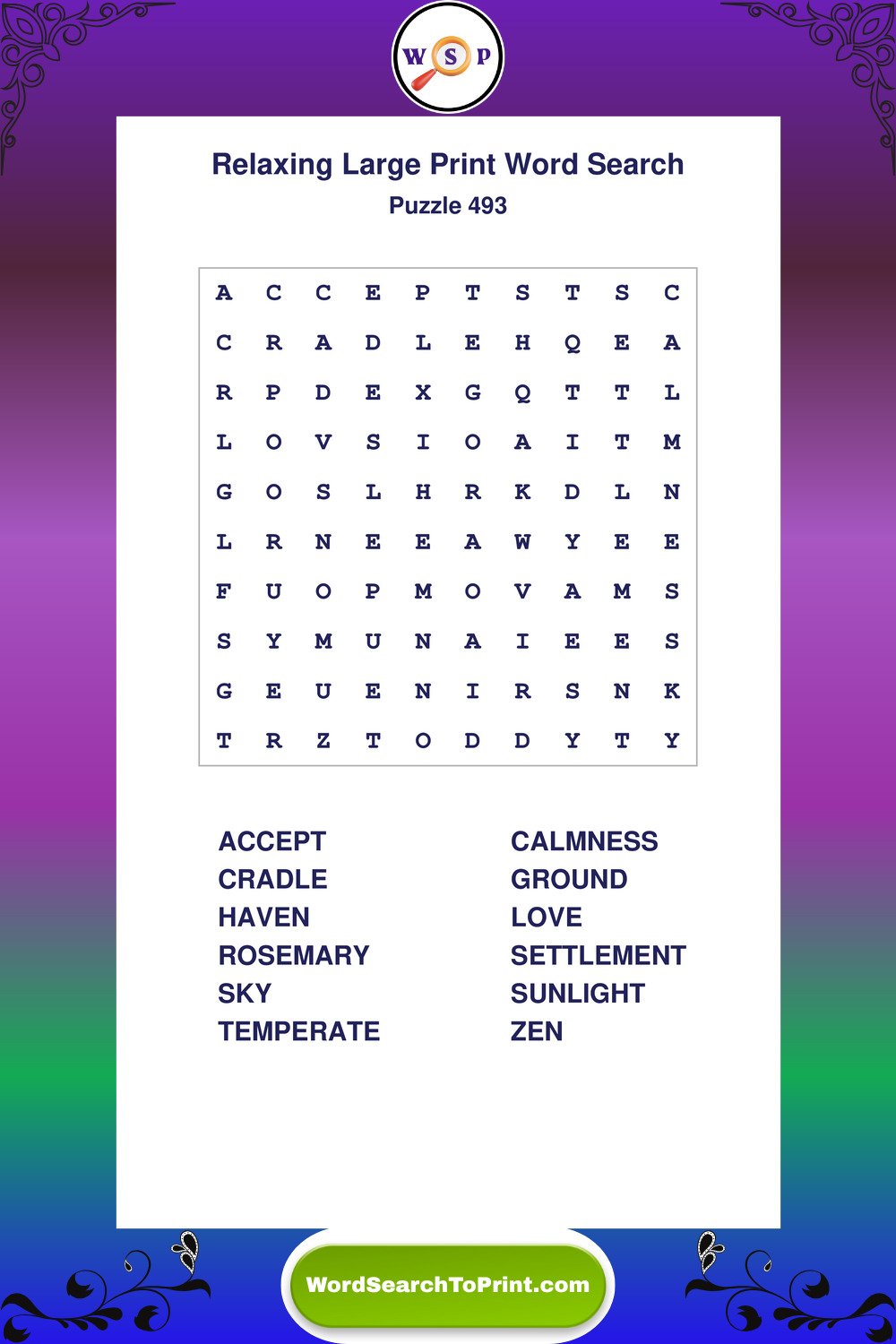 Relaxing Word Search Puzzle 493