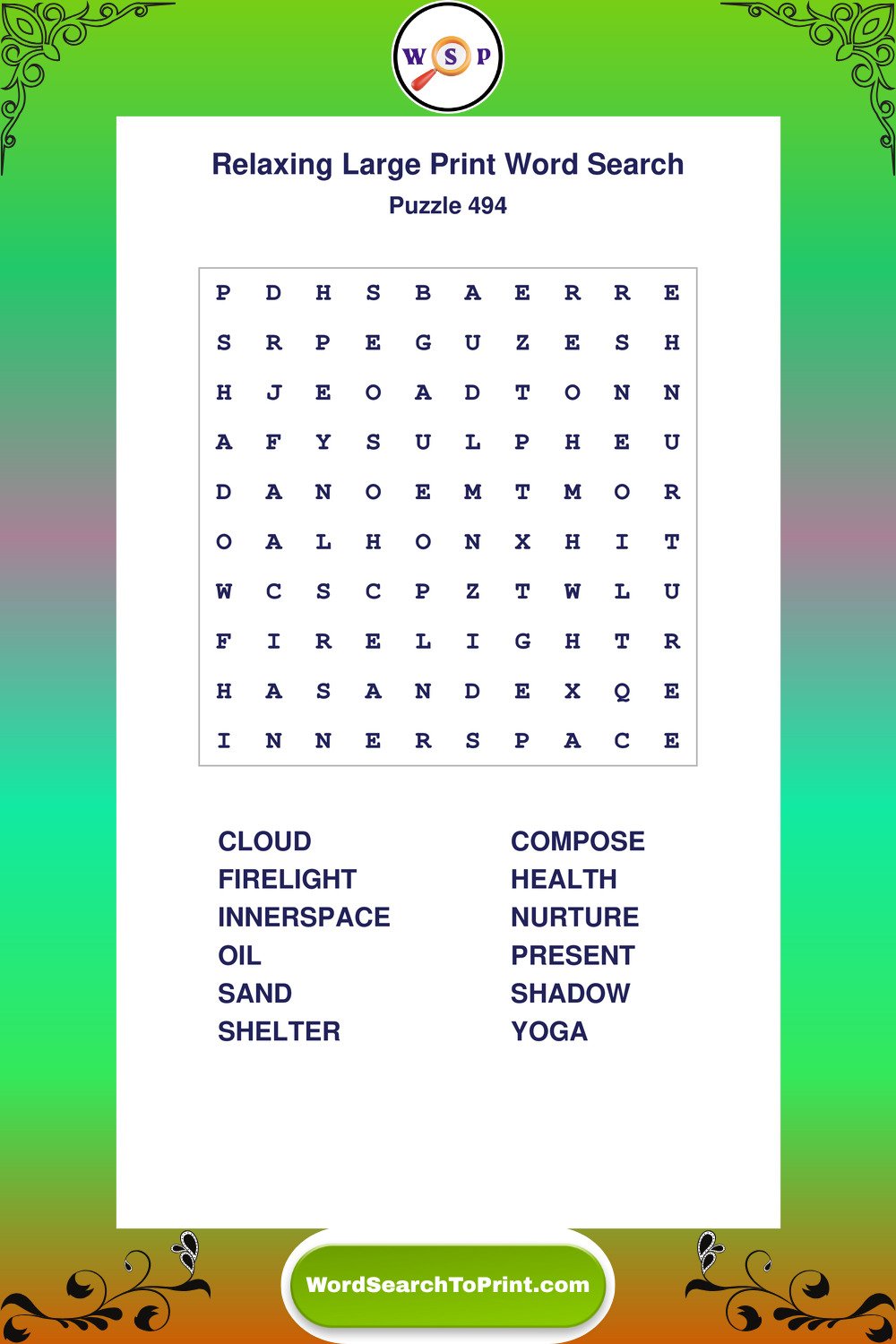 Relaxing Word Search Puzzle 494