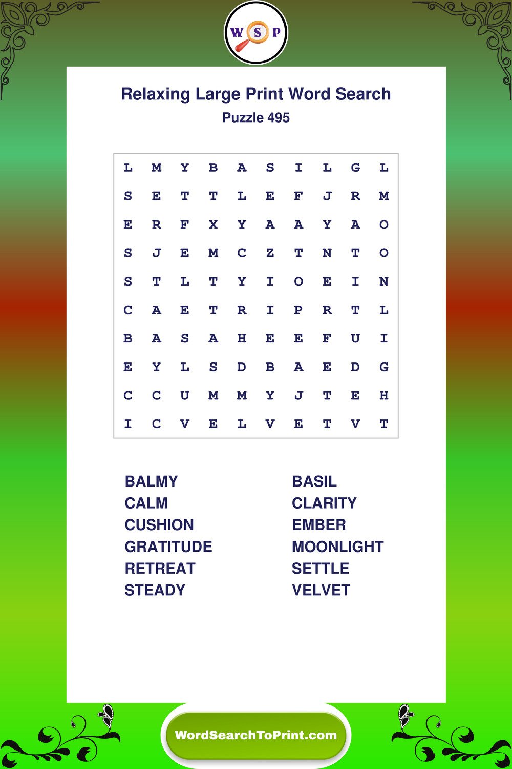 Relaxing Word Search Puzzle 495