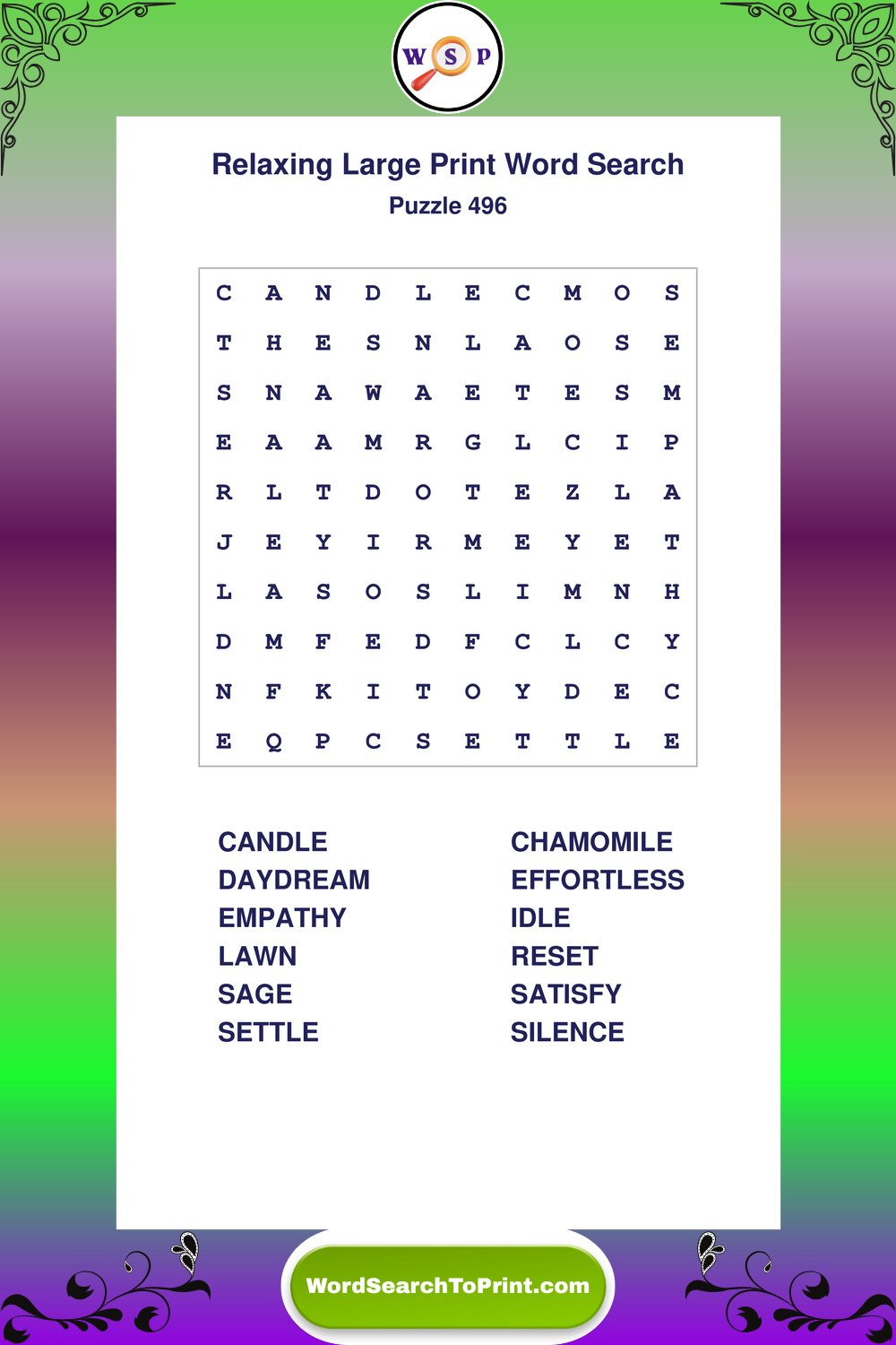 Relaxing Word Search Puzzle 496