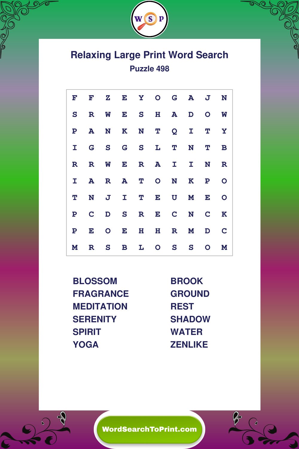 Relaxing Word Search Puzzle 498