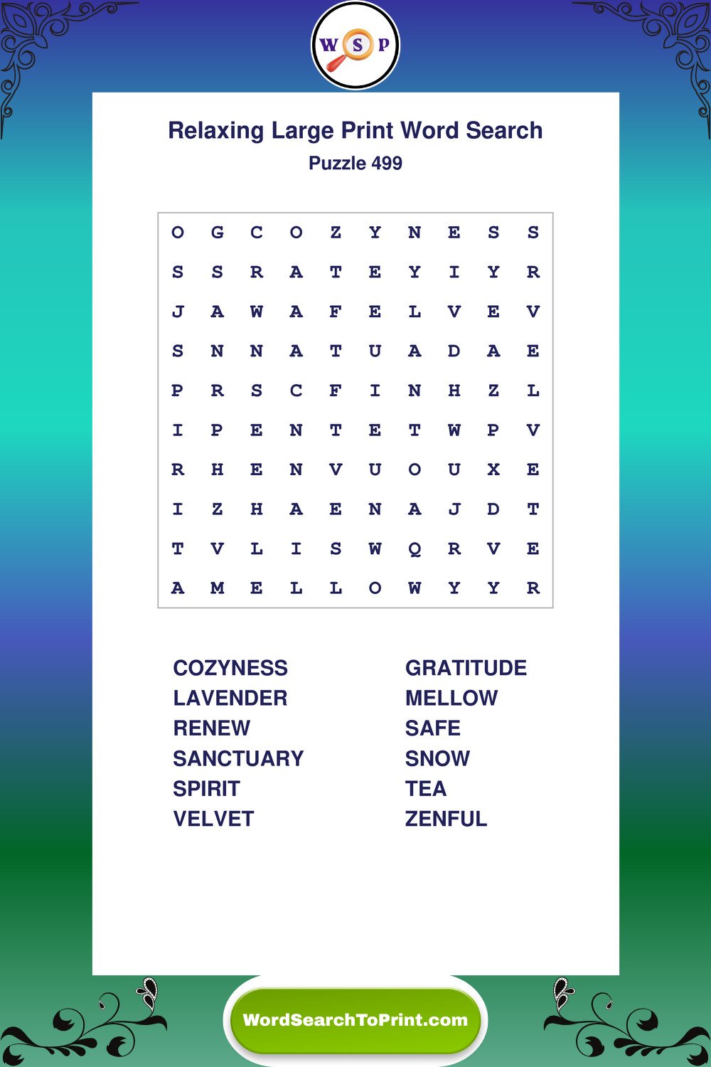 Relaxing Word Search Puzzle 499