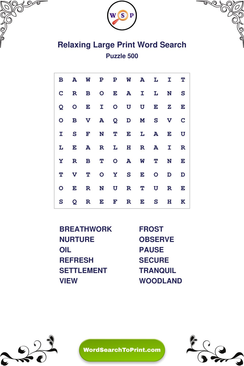 Relaxing Word Search Puzzle 500