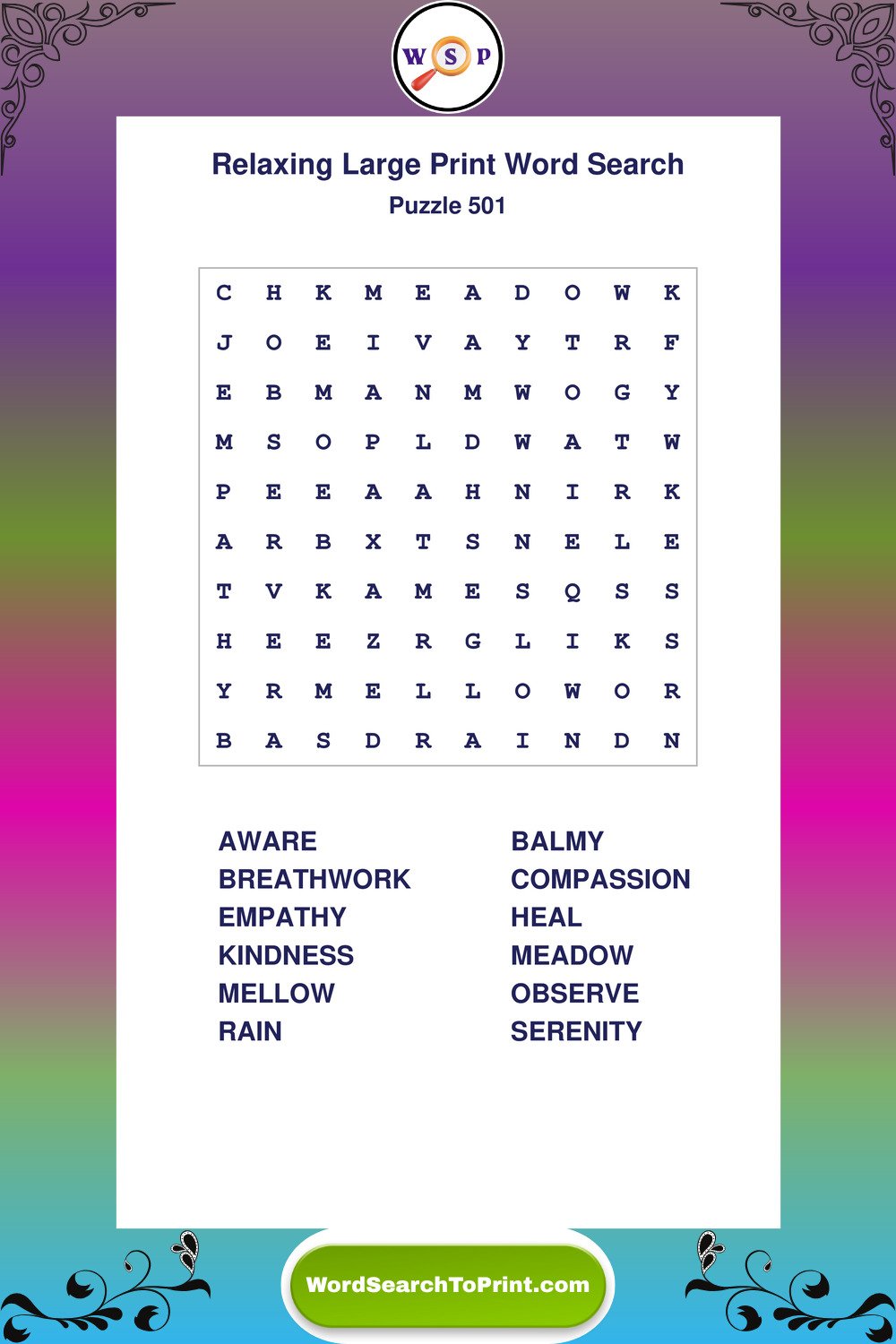 Relaxing Word Search Puzzle 501