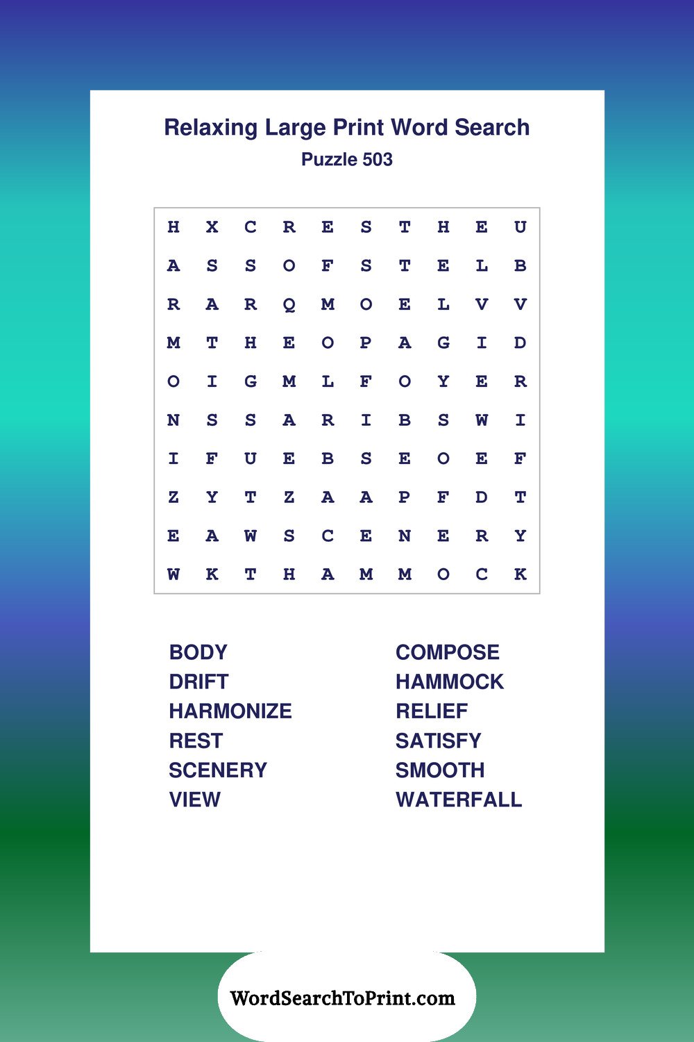 Relaxing Word Search Puzzle 503