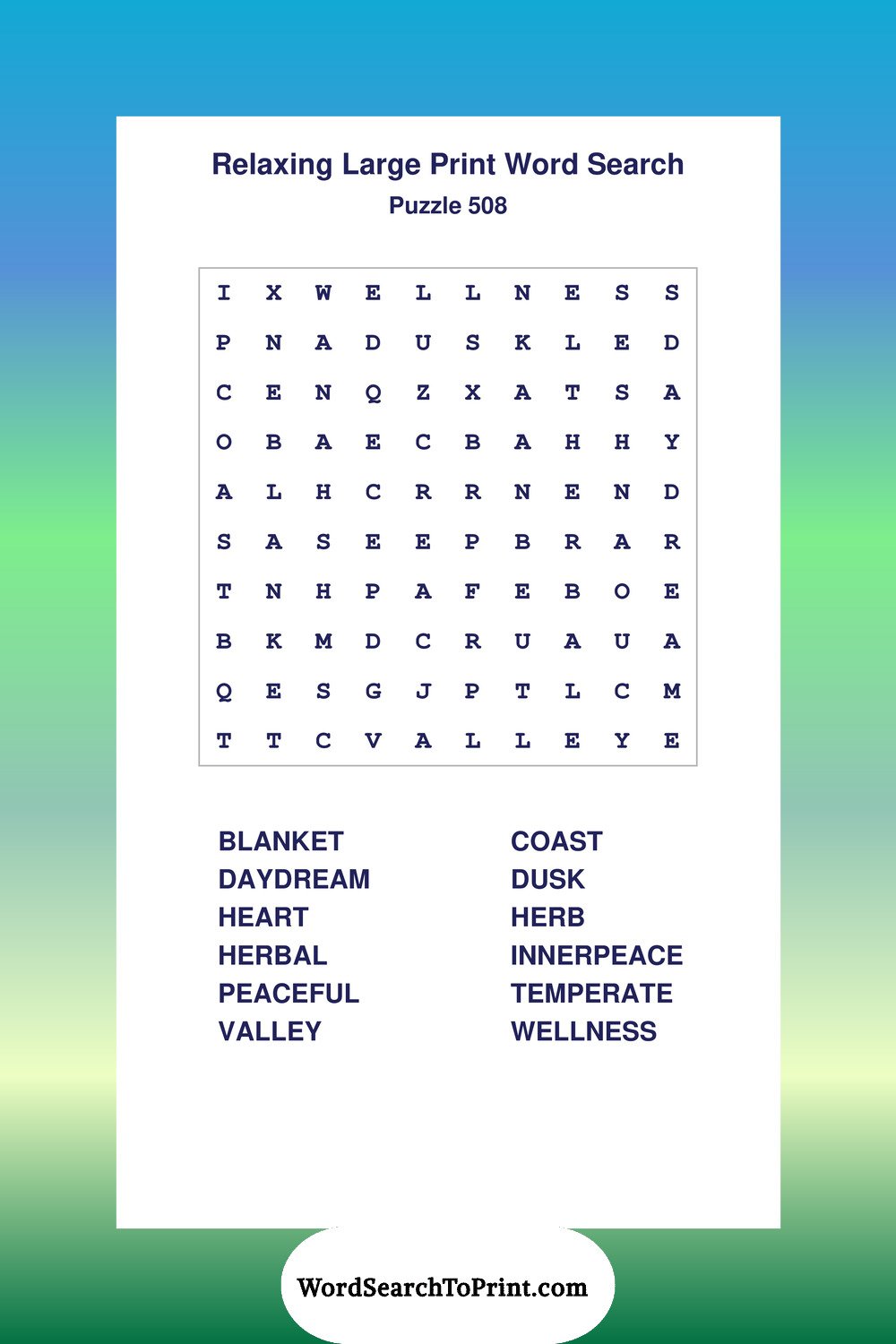 Relaxing Word Search Puzzle 508