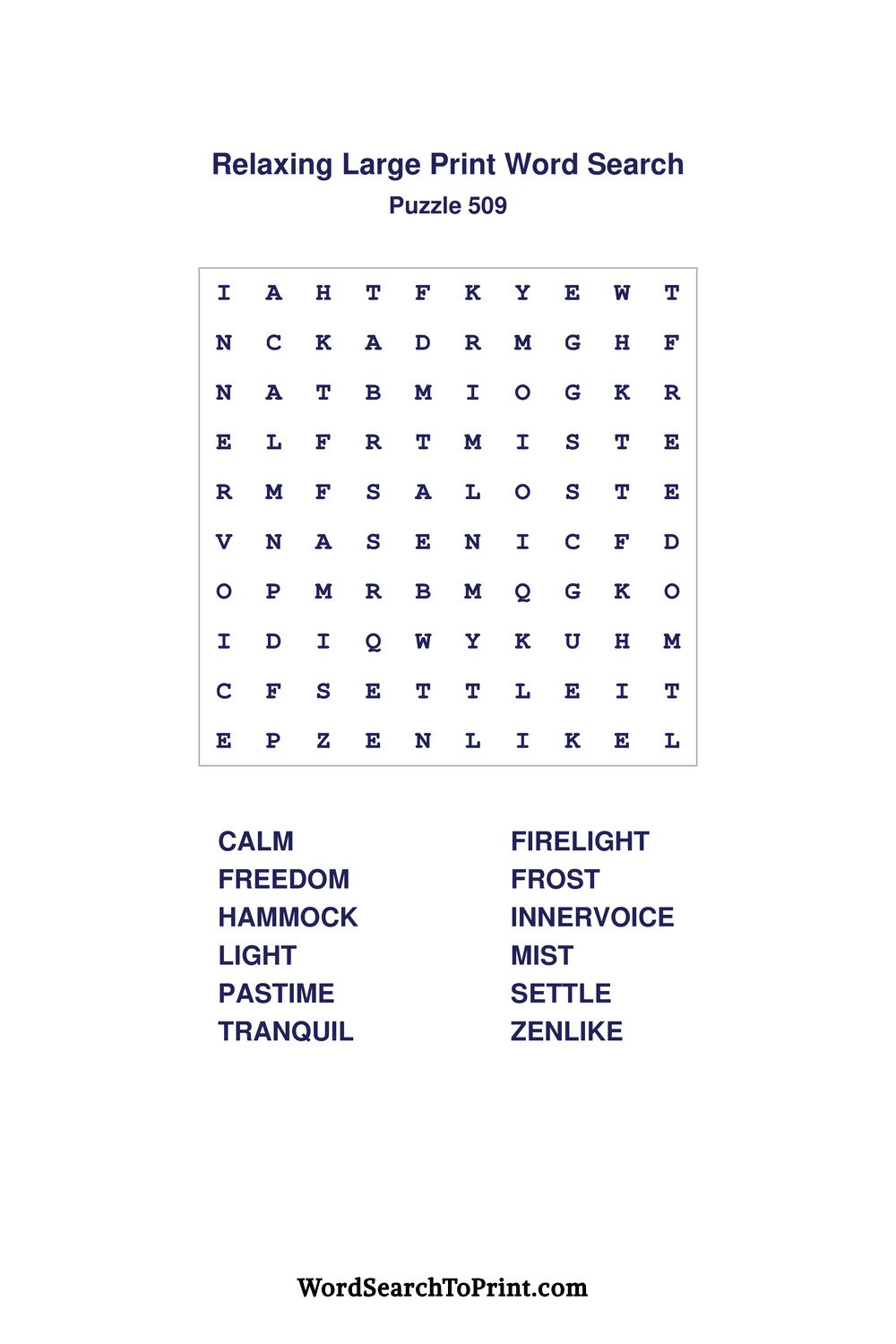 Relaxing Word Search Puzzle 509