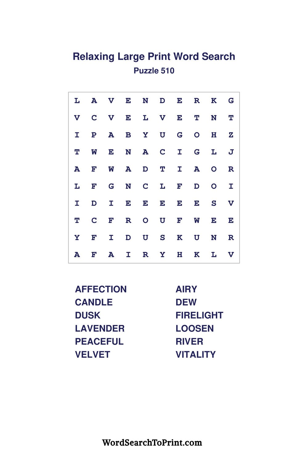Relaxing Word Search Puzzle 510