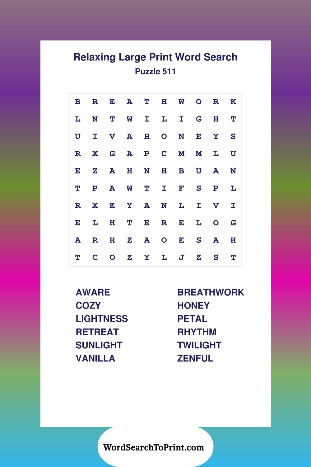 Relaxing Word Search Puzzle 511