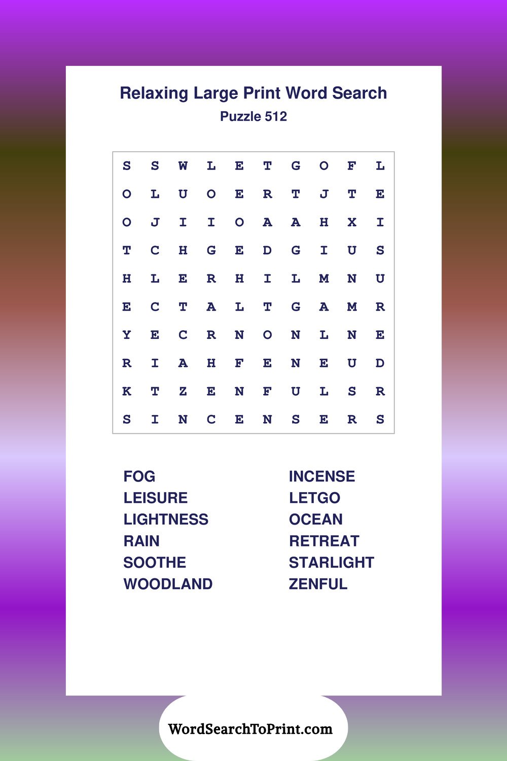 Relaxing Word Search Puzzle 512
