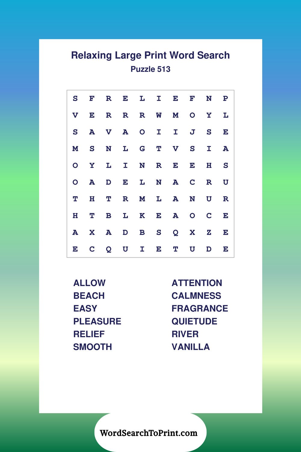 Relaxing Word Search Puzzle 513
