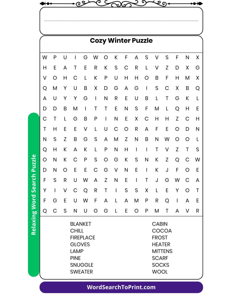 Cozy Winter Word Search Printable