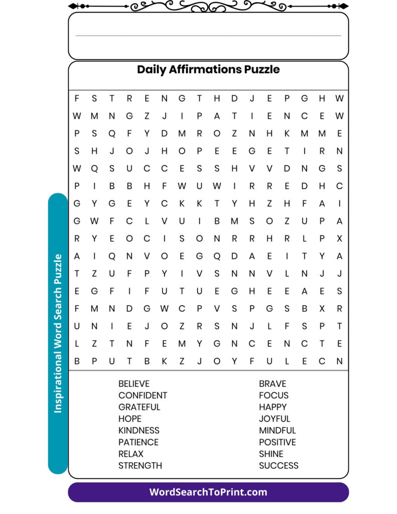 Daily Affirmations Word Search Printable