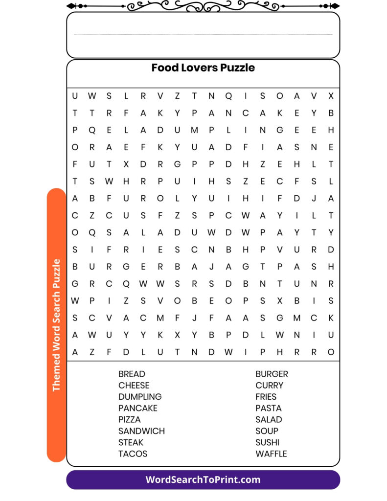 Food Lovers Word Search Printable