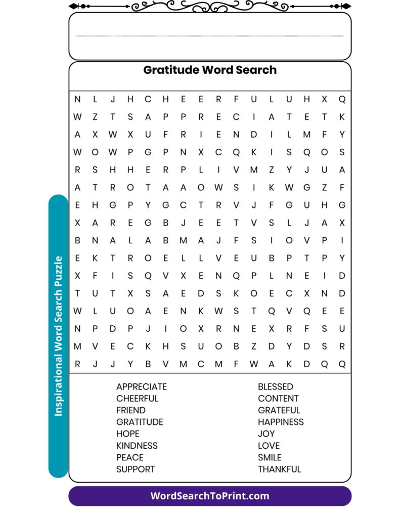 Gratitude Word Search Printable