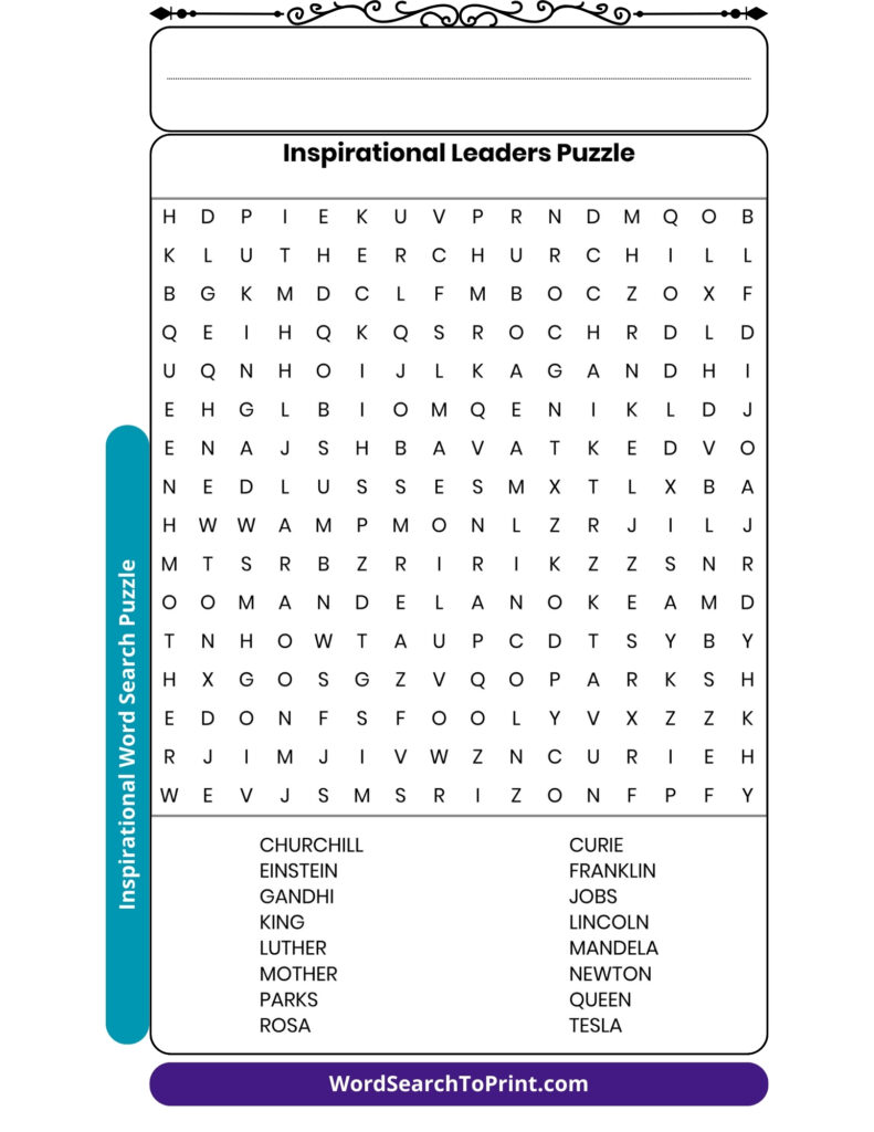 Inspirational Leaders Word Search Printable