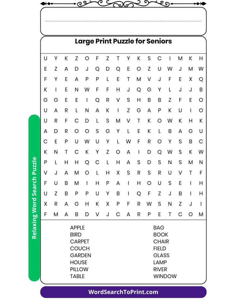 Large Print Word Search Printable for Seniors