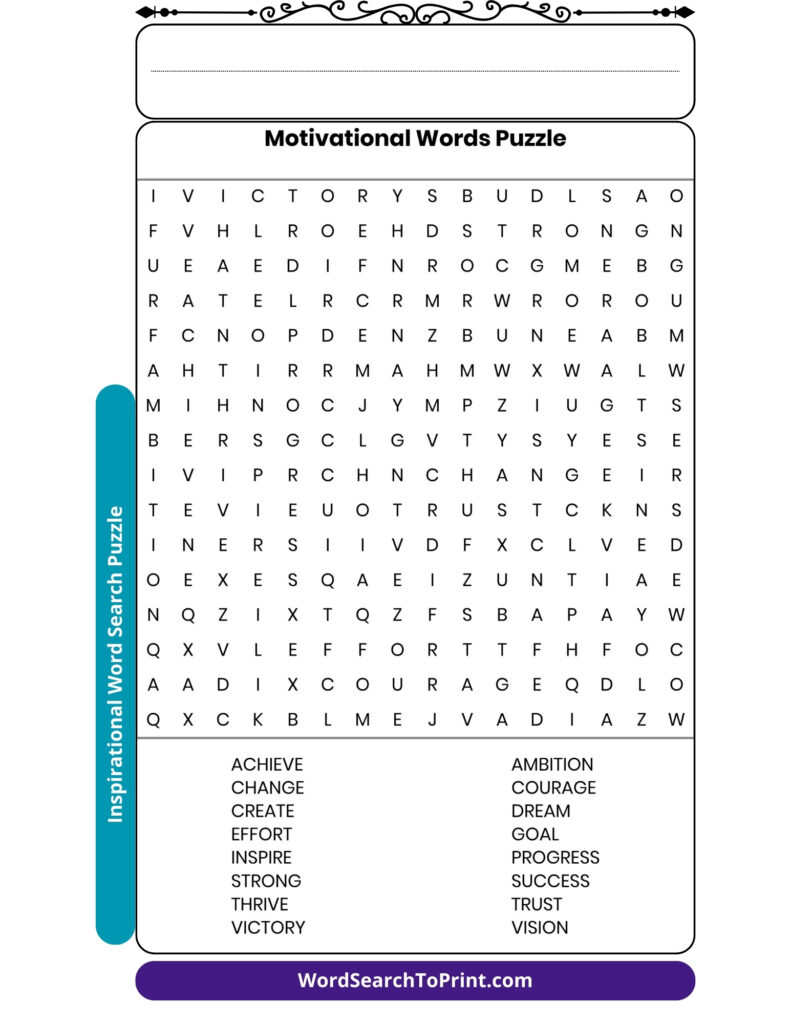 Motivational Words Word Search Printable