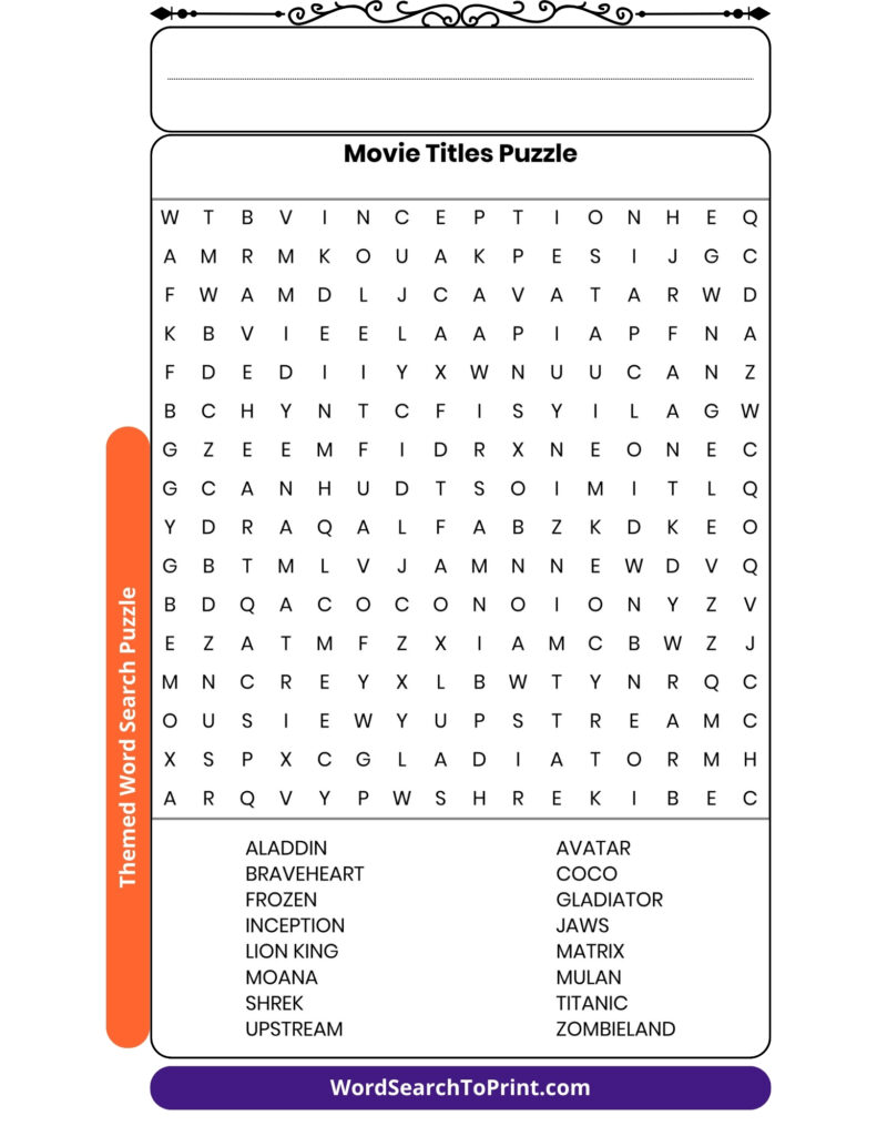 Movie Titles Word Search Printable