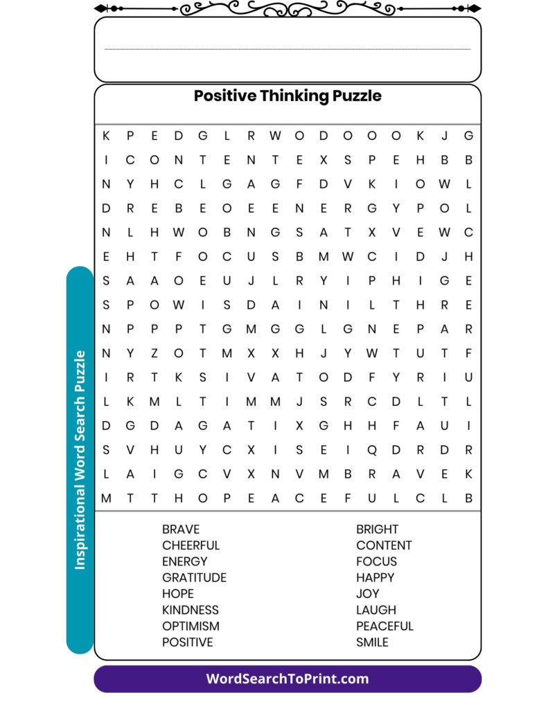 Positive Thinking Word Search Printable