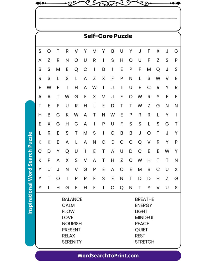 Self-Care Word Search Printable