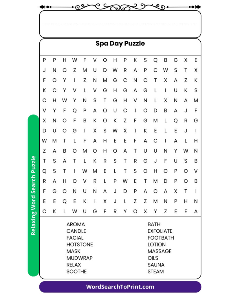 Spa Day Word Search Printable