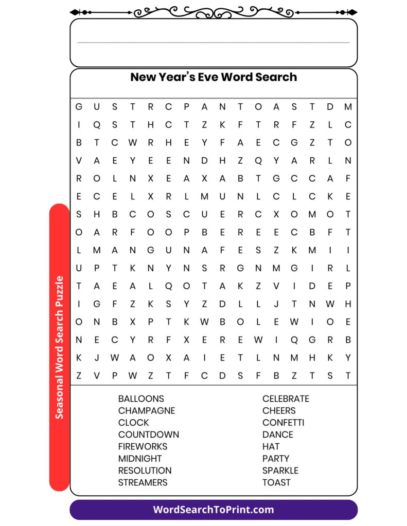 New Year’s Eve Word Search Puzzle New Year's Eve Word Search Printable