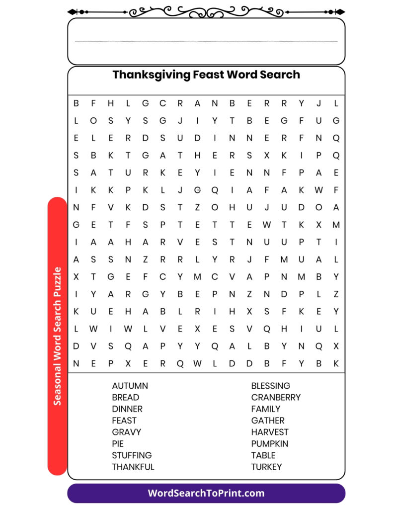 Thanksgiving Feast Word Search Puzzle Thanksgiving Feast Word Search Printable