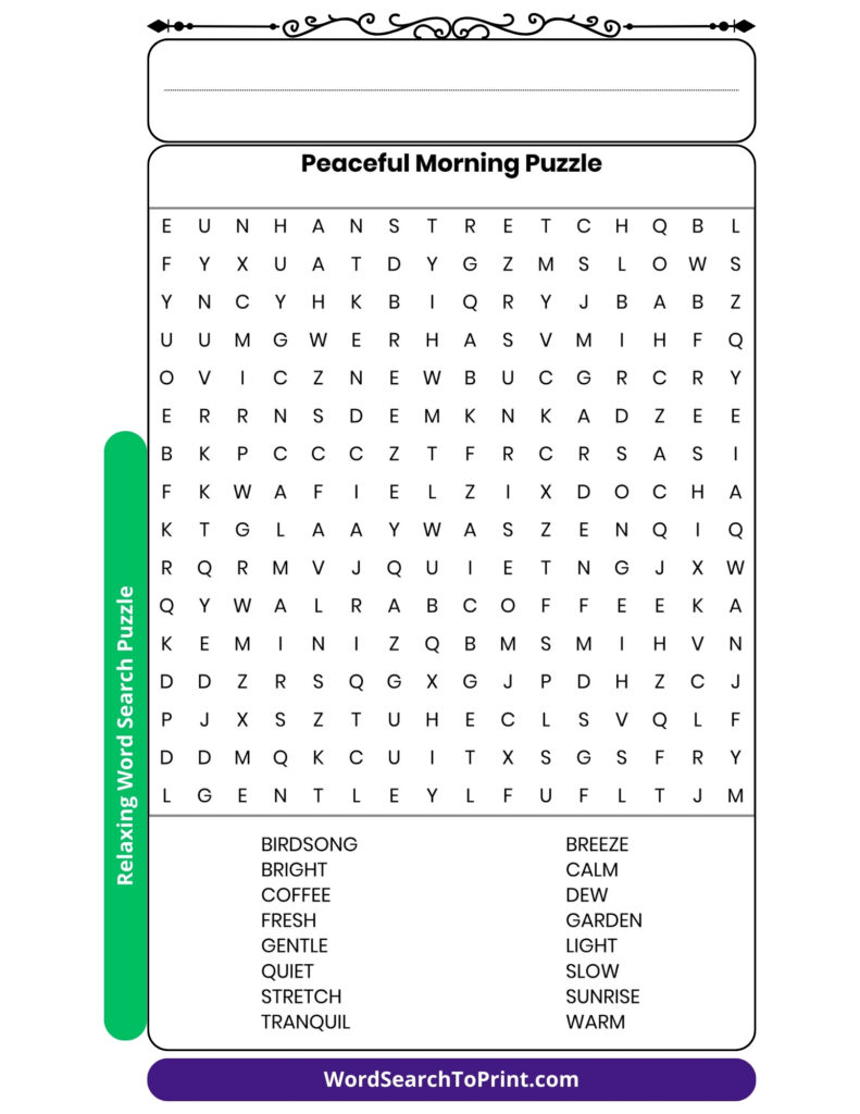 Peaceful Morning Word Search Printable